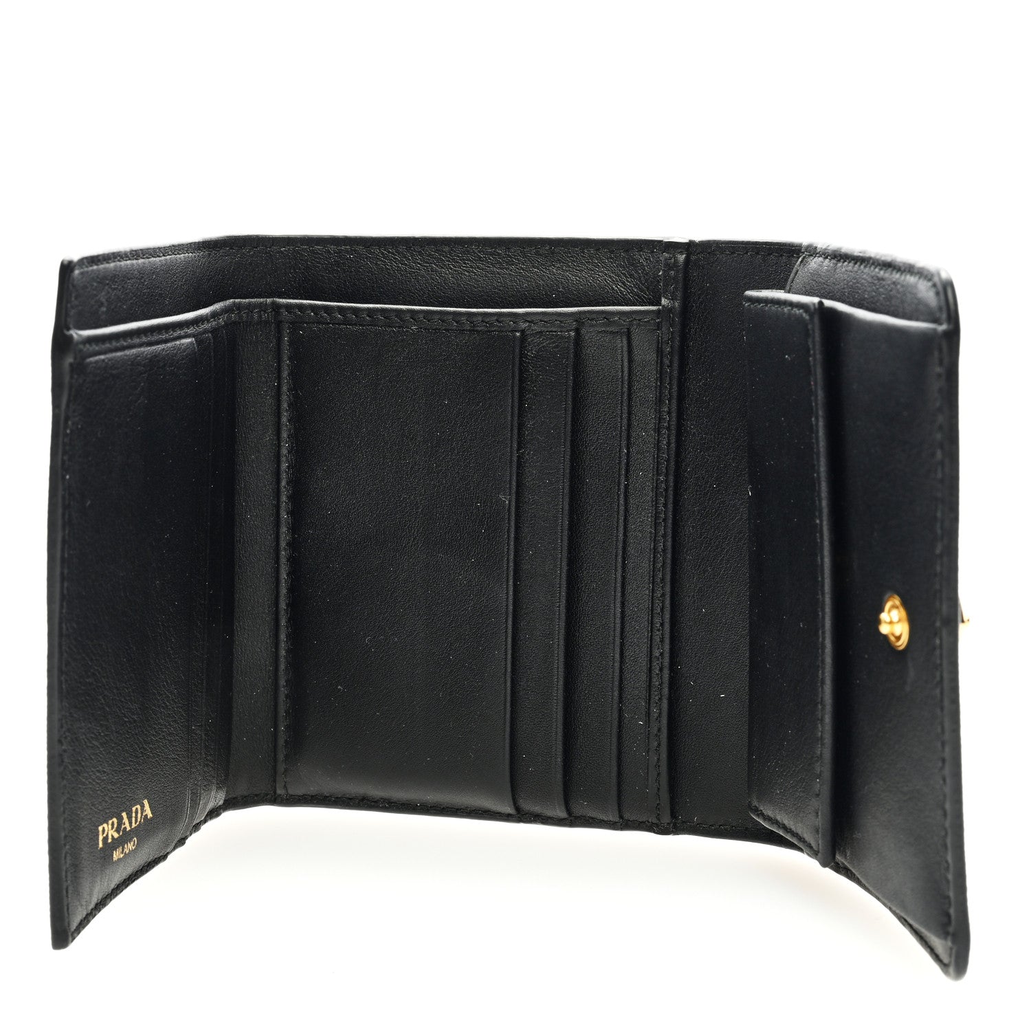 Prada Vitello Move Tri-Fold Compact Wallet Black 5 of 6