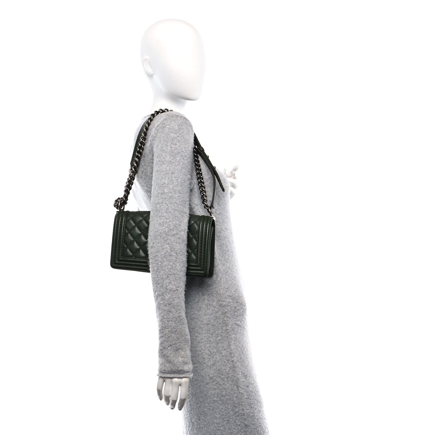 Chanel Calfskin Stitched Medium Boy Flap Dark Green 2 of 10