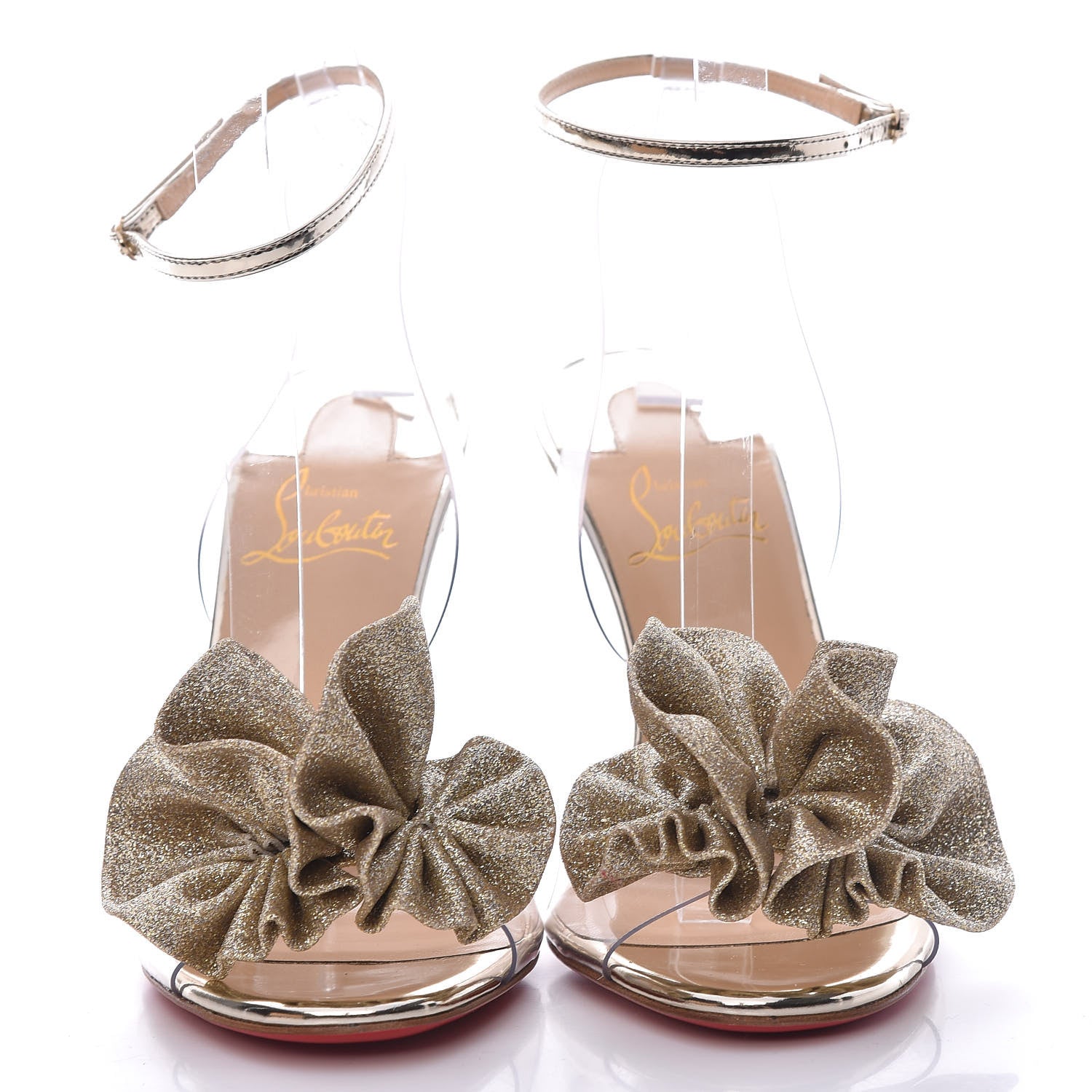 Christian Louboutin Metallic Calfskin Glitter Tonic PVC Fossiliza 100 Sandals 36 Version Light Gold 2 of 9