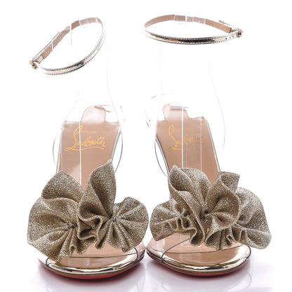Christian Louboutin Metallic Calfskin Glitter Tonic PVC Fossiliza 100 Sandals 36 Version Light Gold 2 of 9