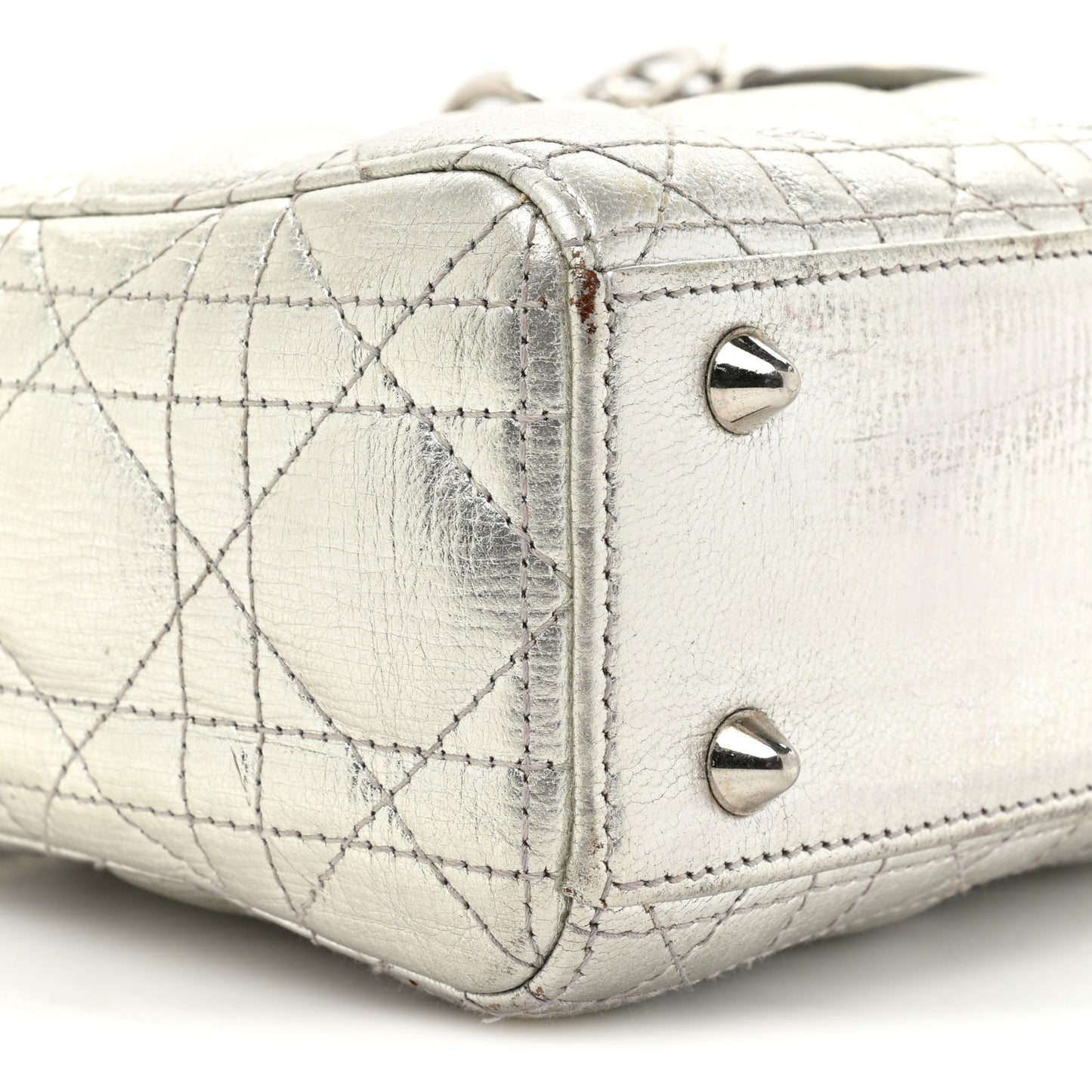 Metallic Grained Calfskin Cannage Small Lucky Badges My Lady Dior Silver