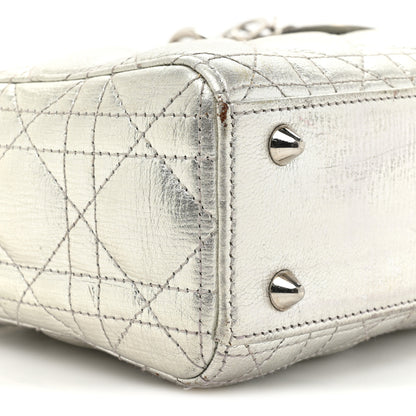 Christian Dior Metallic Grained Calfskin Cannage Small Lucky Badges My Lady Dior Silver 8 of 21