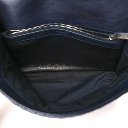 Saint Laurent Calfskin Mixed Matelasse Triquilt Large Monogram Satchel Deep Marine 4 of 10
