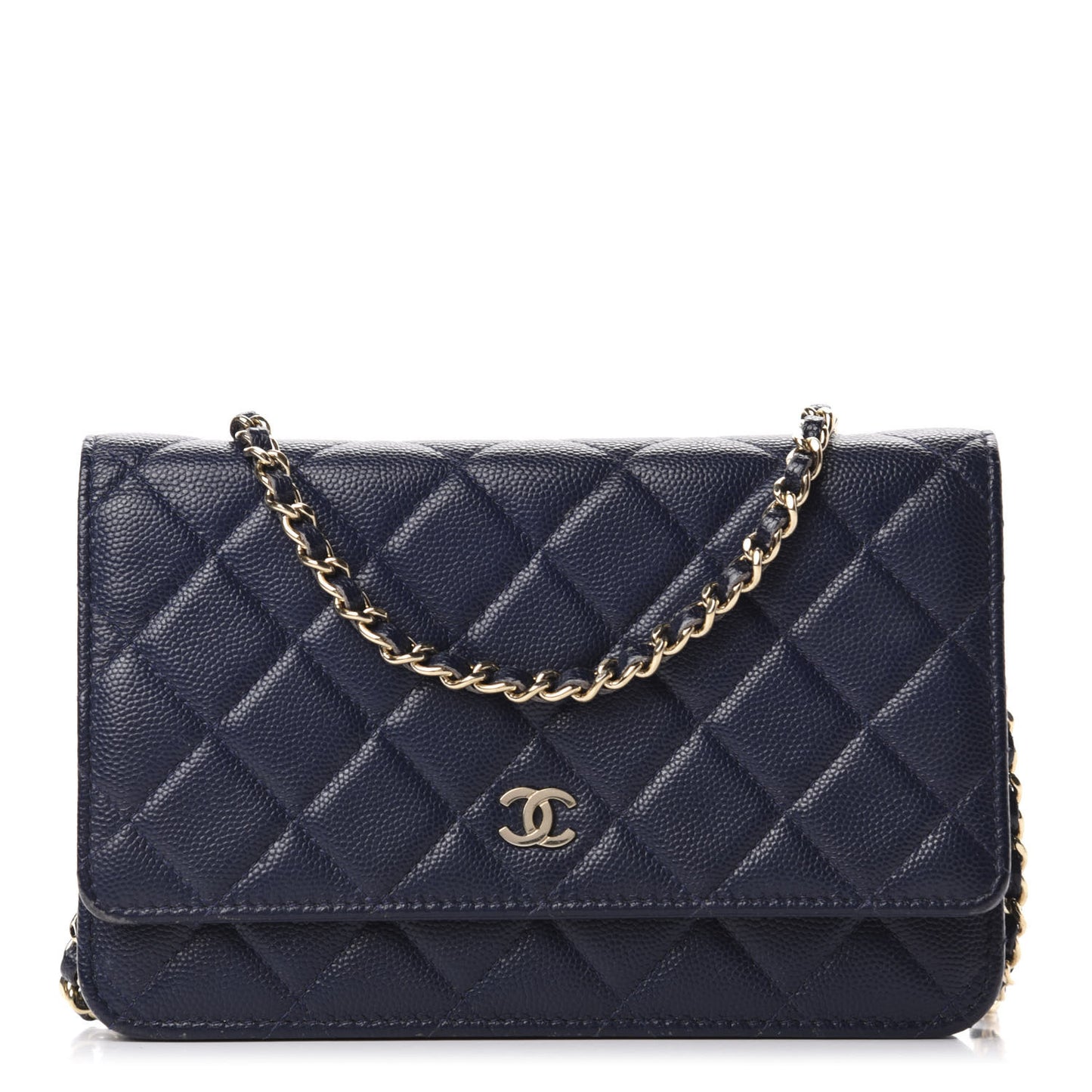 Caviar Quilted Wallet On Chain WOC Navy Blue