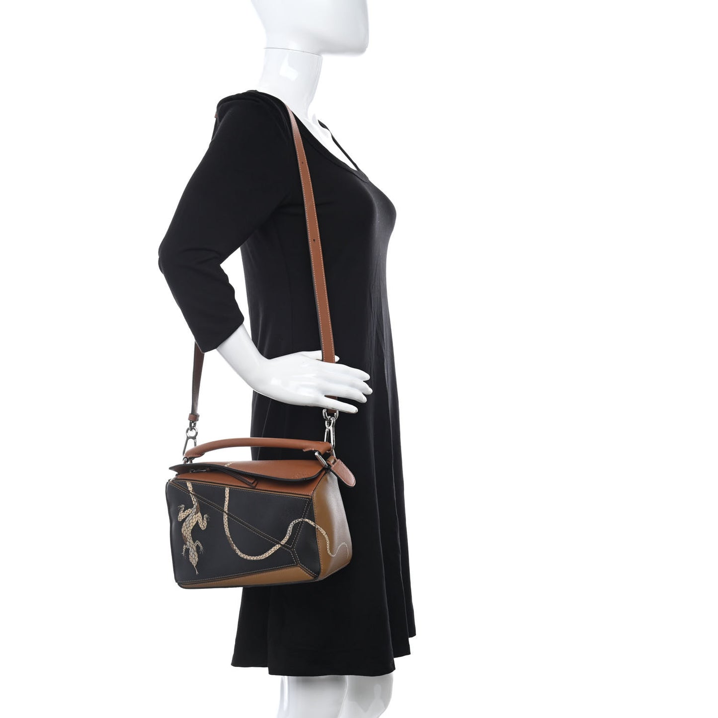 Calfskin Small Paula's Ibiza Lizard Puzzle Bag Multi