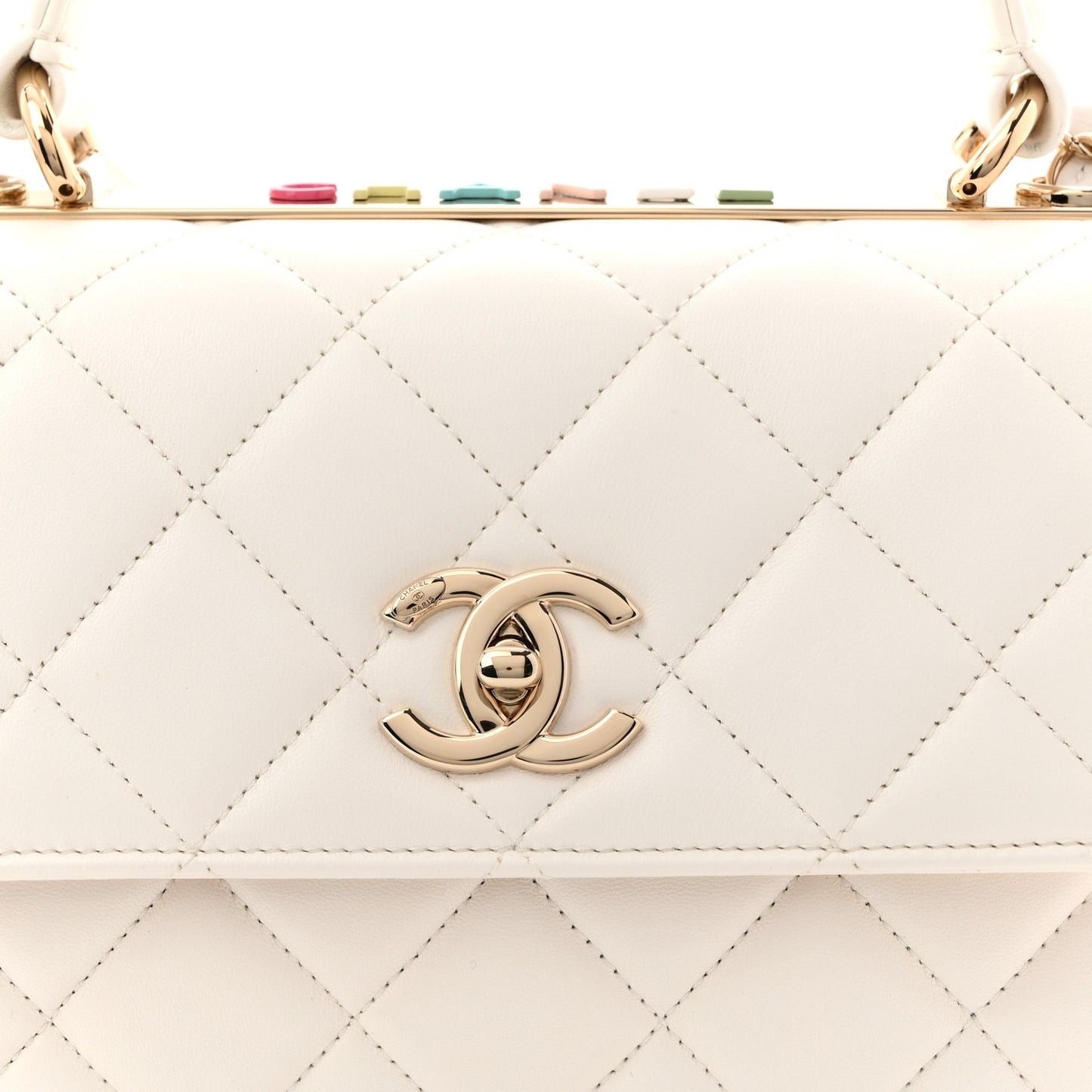 Lambskin Lacquered Quilted Small Trendy CC Dual Handle Flap Bag White