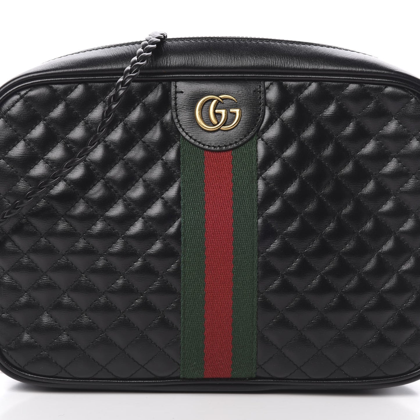 Calfskin Web Trapuntata Small GG Shoulder Bag Black