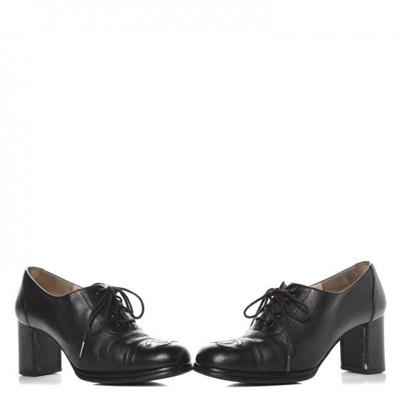 Calfskin CC Cap Toe Lace Up Oxfords 37 Black