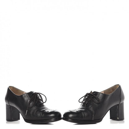 Chanel Calfskin CC Cap Toe Lace Up Oxfords 37 Black 5 of 13