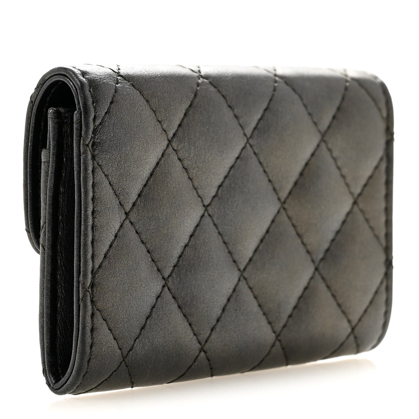 Metallic Calfskin Quilted Reissue Card Holder Wallet Charcoal