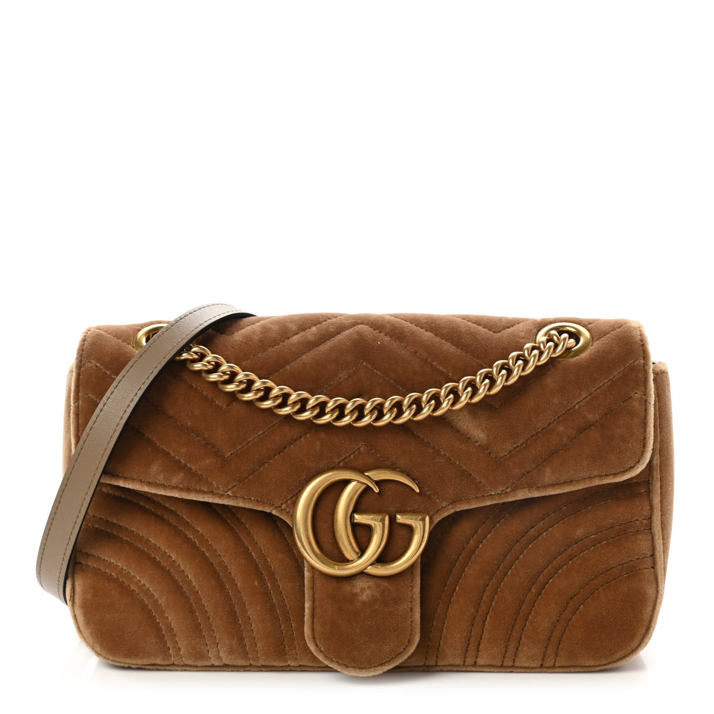 Velvet Matelasse Small GG Marmont Shoulder Bag Taupe