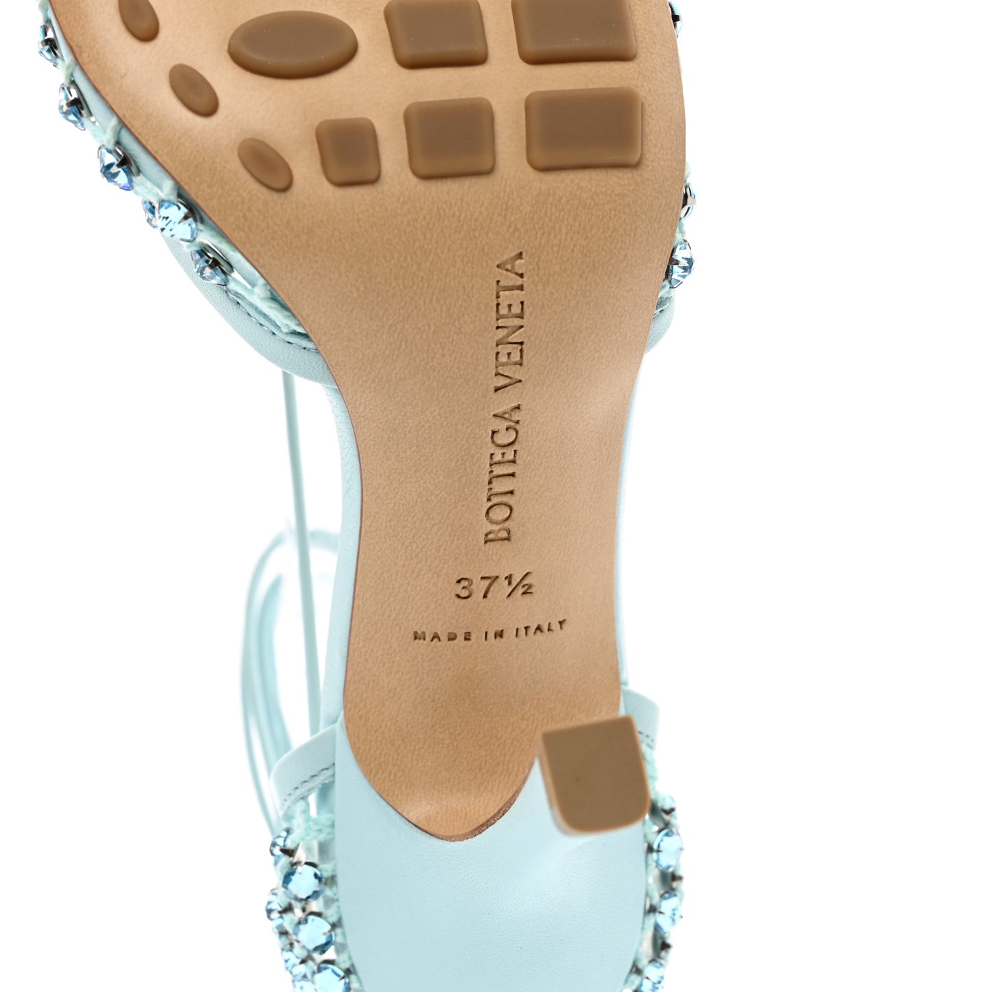 Mesh Nappa Crystal Embellished Sparkle Stretch Ankle Tie Sandals 37.5 Pale Blue