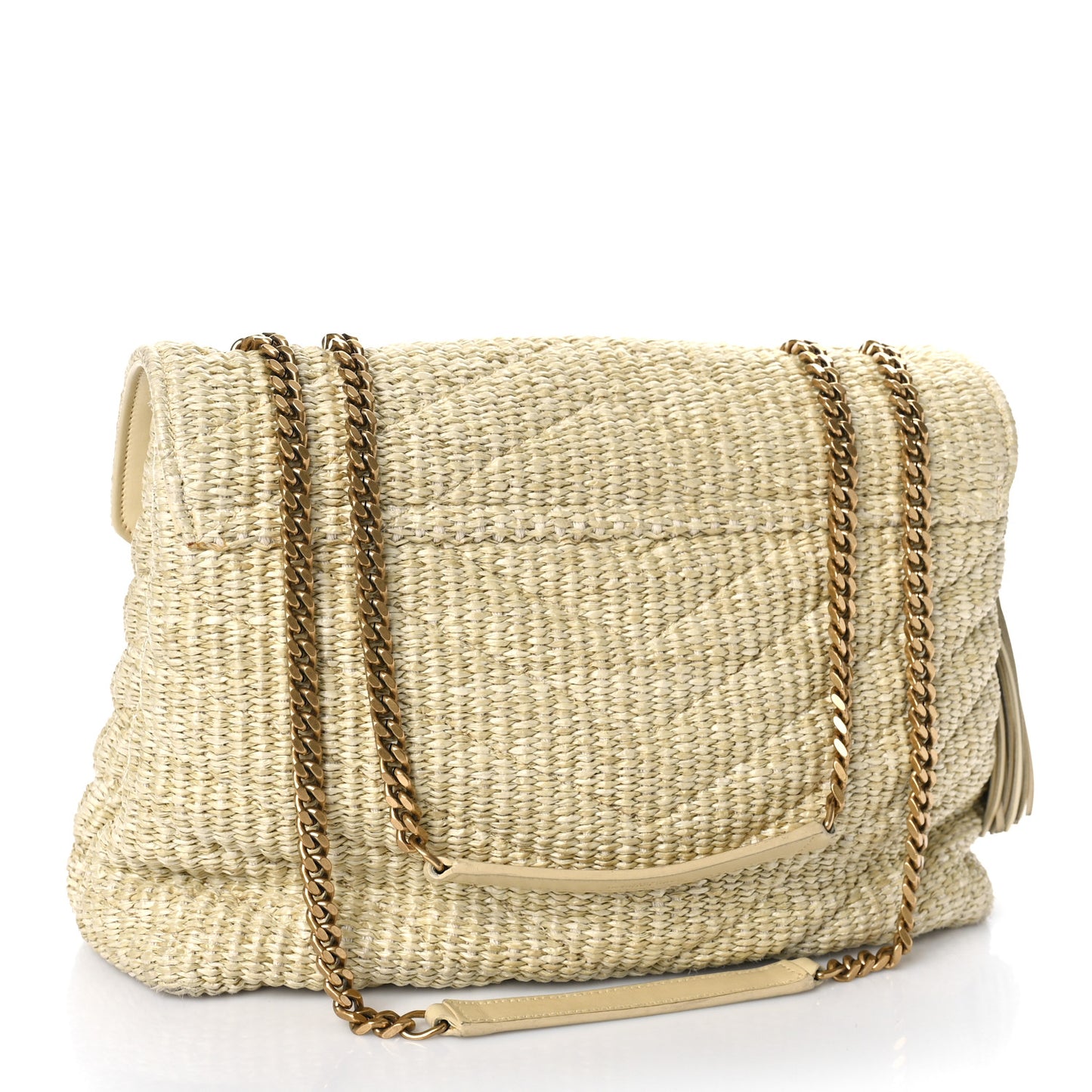 Straw Matelasse Chevron Monogram Large College Satchel Natural
