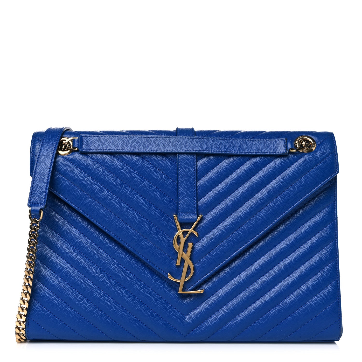 Saint Laurent Grain De Poudre Matelasse Chevron Large Monogram Satchel Blue Majorelle 2 of 16
