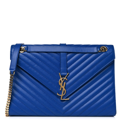 Saint Laurent Grain De Poudre Matelasse Chevron Large Monogram Satchel Blue Majorelle 2 of 16