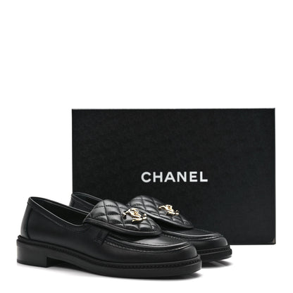Chanel Lambskin Quilted CC Turnlock Loafers 37.5 Black 10 of 10
