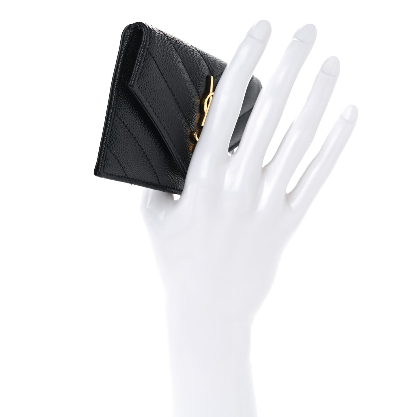 Grain De Poudre Matelasse Chevron Monogram Compact Wallet Black