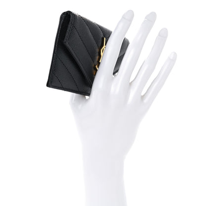Saint Laurent Grain De Poudre Matelasse Chevron Monogram Compact Wallet Black 2 of 7