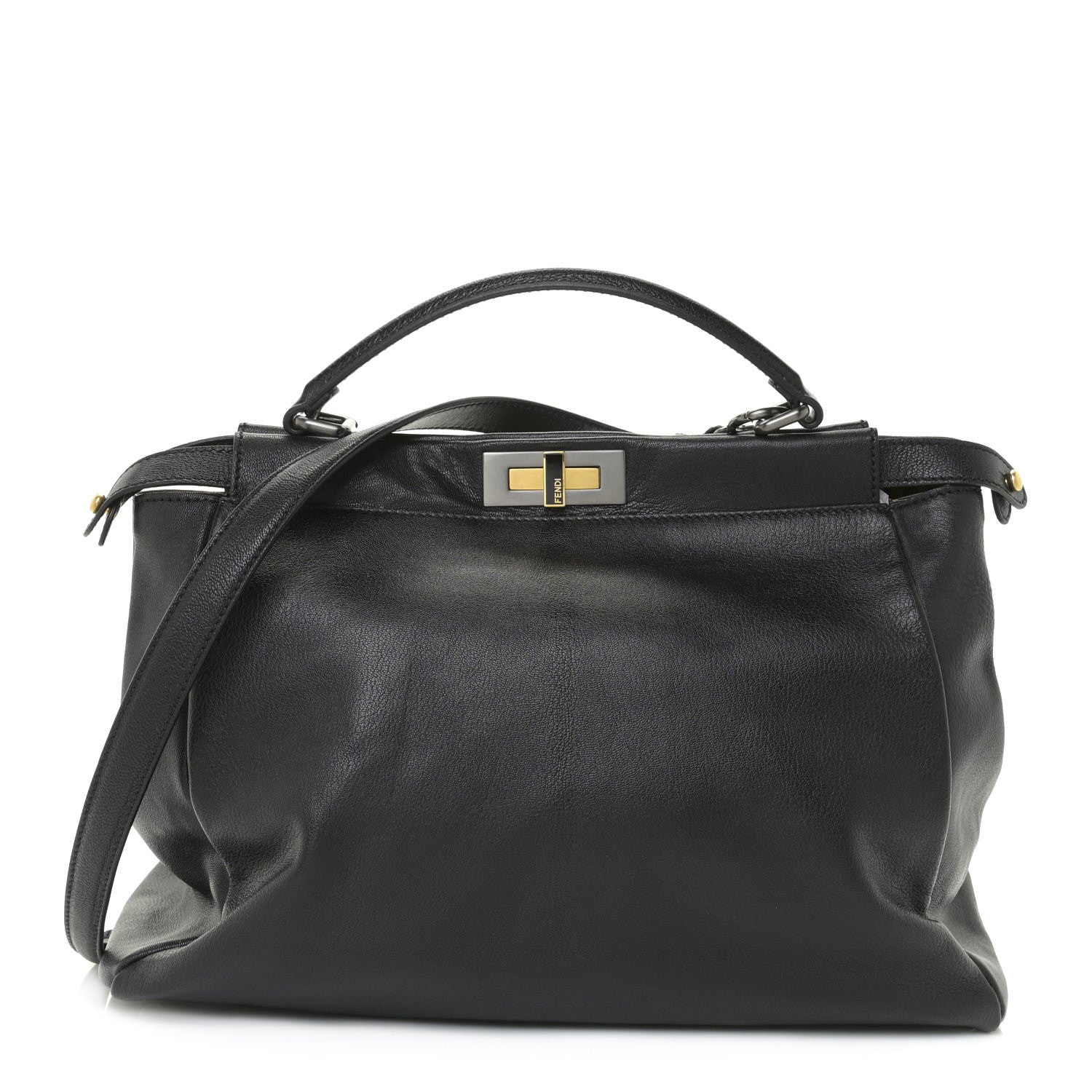 Fendi Goatskin Zucca Large Peekaboo Iconic Satchel Black Tobacco 1 of 9