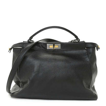 Fendi Goatskin Zucca Large Peekaboo Iconic Satchel Black Tobacco 1 of 9