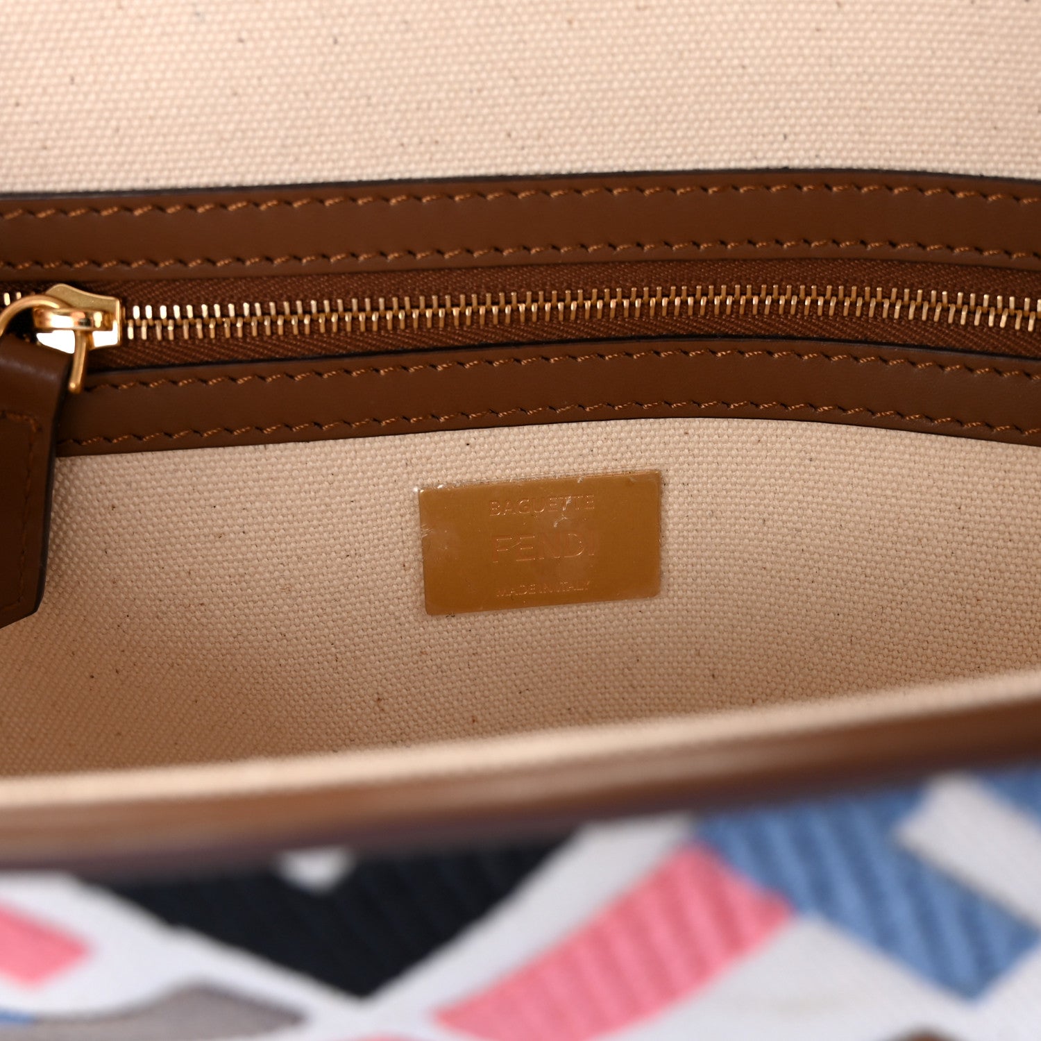 Fendi Canvas Ricamo Vitello King FF Multicolor Embroidered Baguette Grezzo Multicolor Gianduia 6 of 9