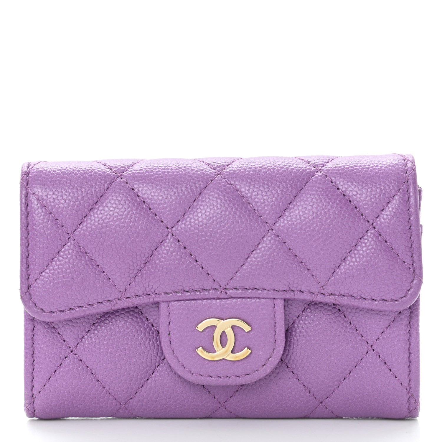 Chanel Caviar Quilted Flap Card Holder Wallet Purple 1 of 11