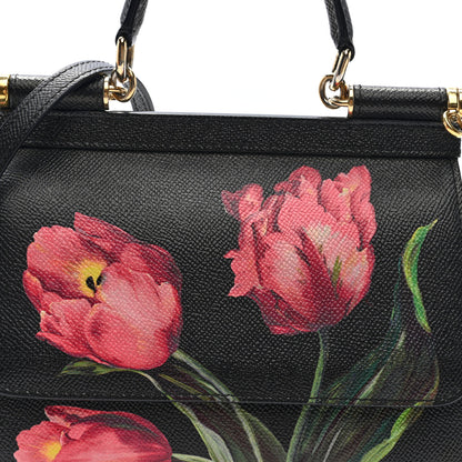Dolce & Gabbana Dauphine Tulip Print Small Miss Sicily Satchel Black 7 of 9