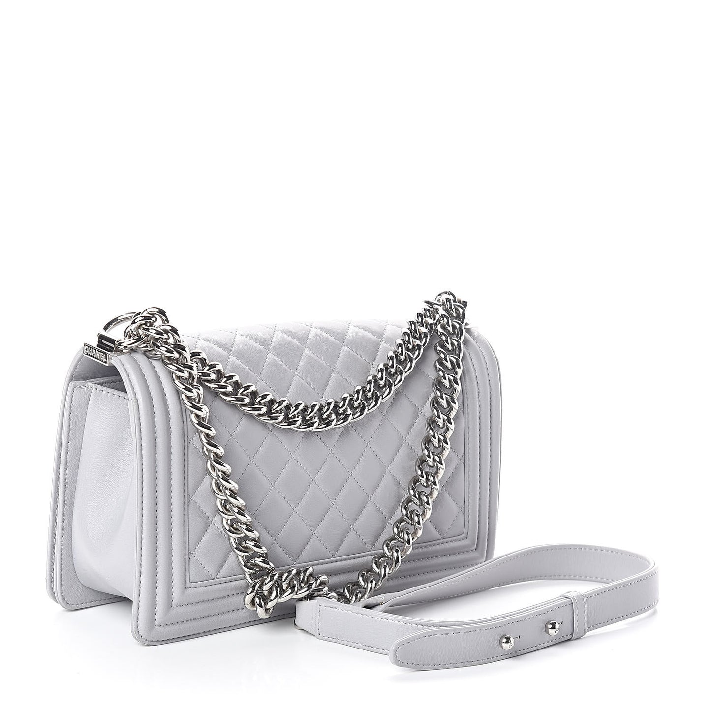 Lambskin Quilted Medium Boy Flap Grey