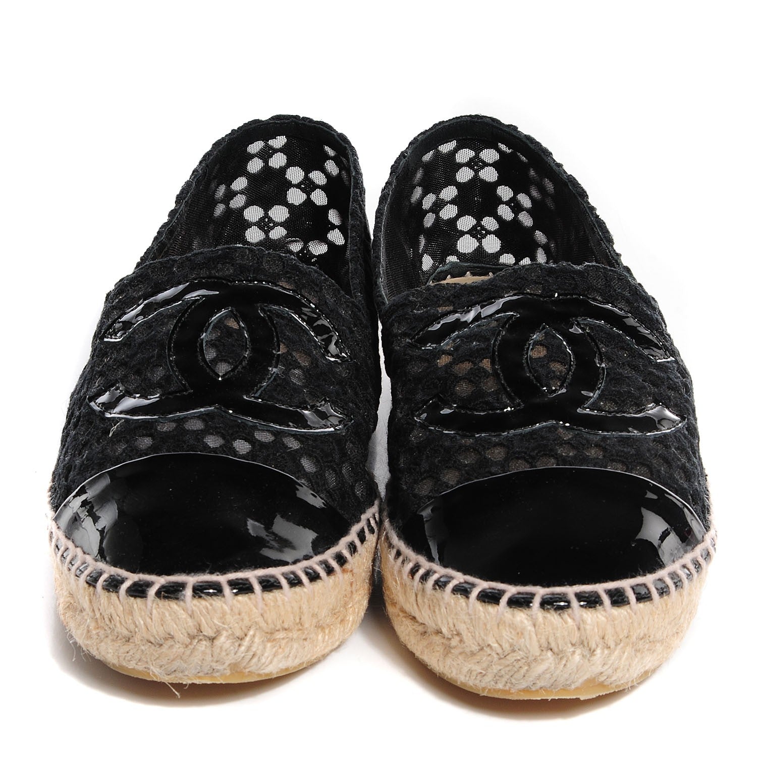 Chanel Lace Patent CC Espadrilles 38 Black 2 of 9