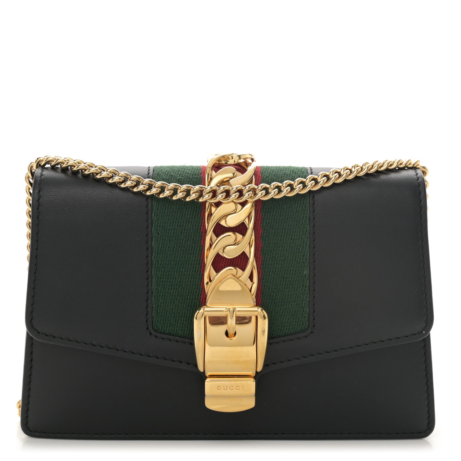 Gucci Calfskin Super Mini Sylvie Chain Shoulder Bag Black 1 of 10
