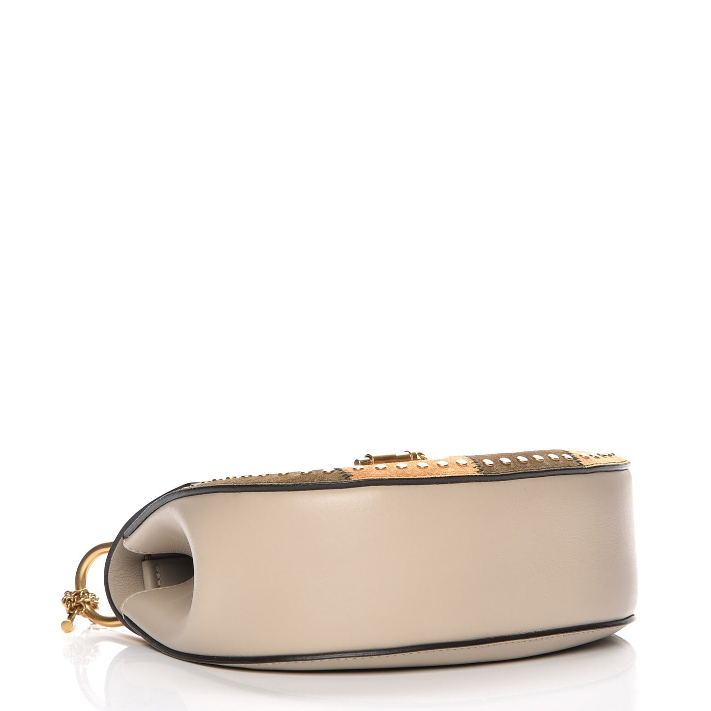 Suede Calfskin Striped Patchwork Studded Drew Shoulder Bag Pastel Grey