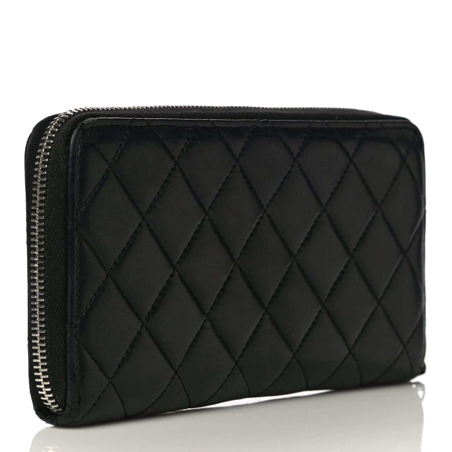 Lambskin Quilted Large Gusset Zip Around Wallet Black