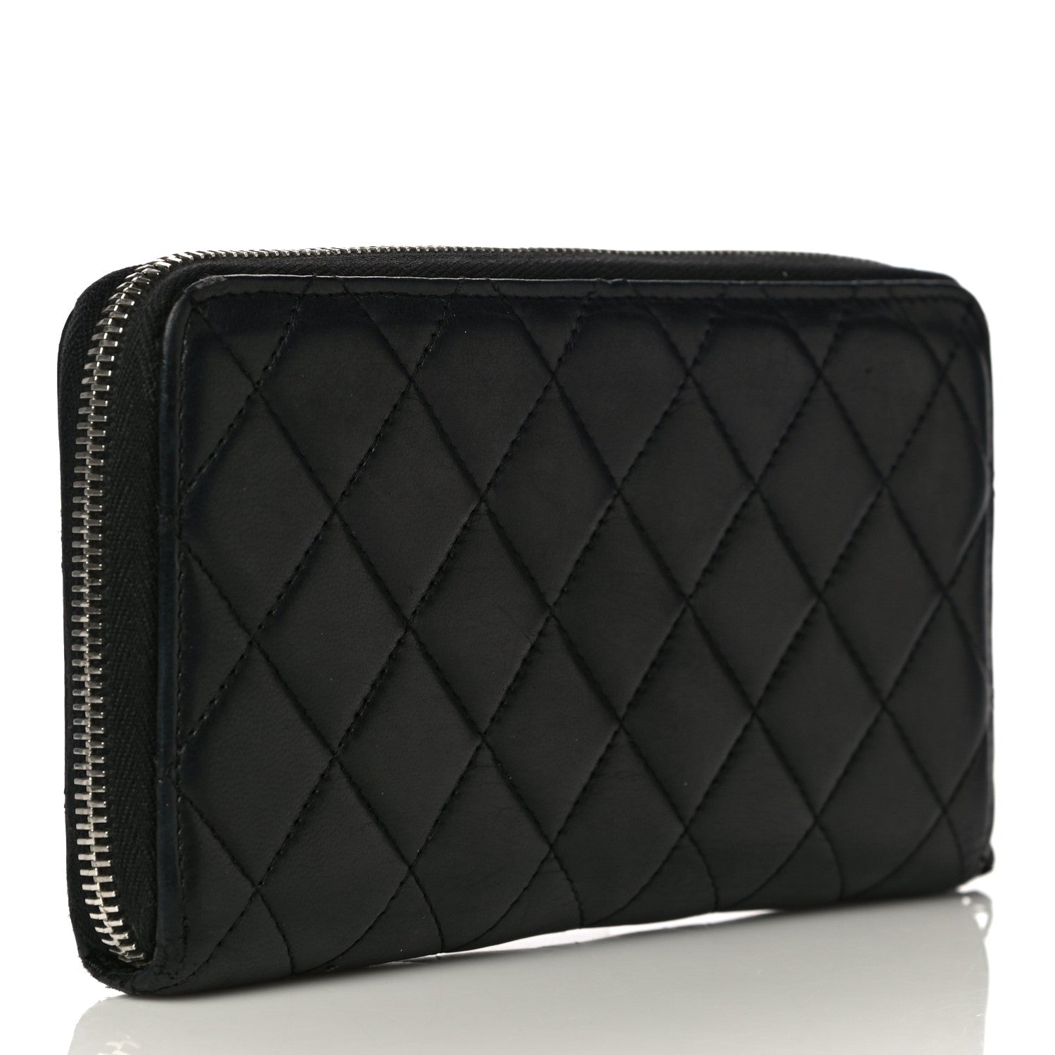 Chanel Lambskin Quilted Large Gusset Zip Around Wallet Black 3 of 12