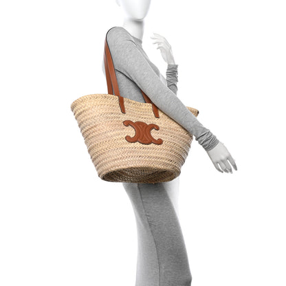 Celine Raffia Calfskin Triomphe Medium Panier Tan 2 of 9