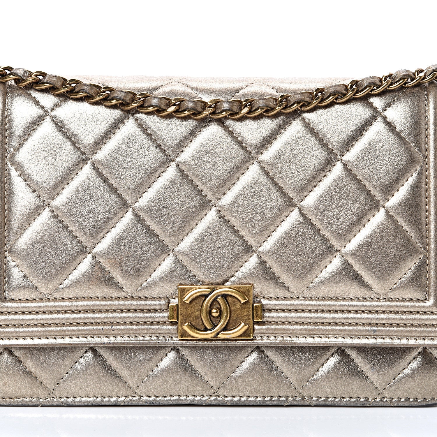 Chanel Metallic Calfskin Quilted Boy Wallet On Chain WOC Gold 8 of 15