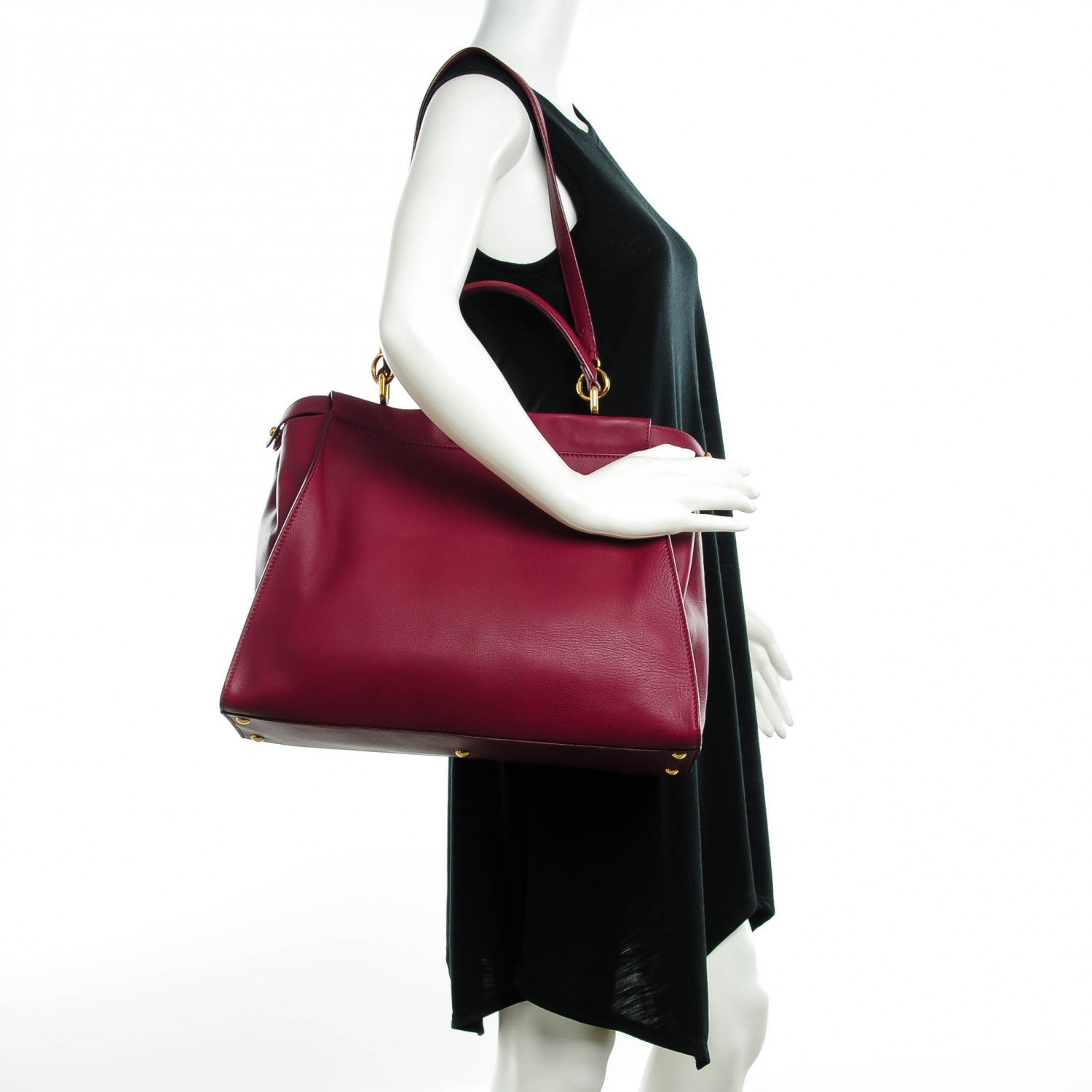Fendi Vitello Dolce Marmol Large Peekaboo Iconic Satchel Bordeaux Graphite 2 of 9