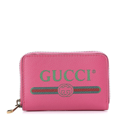 Gucci Grained Calfskin Logo Zip Around Card Case Box Pink Green 1 of 10