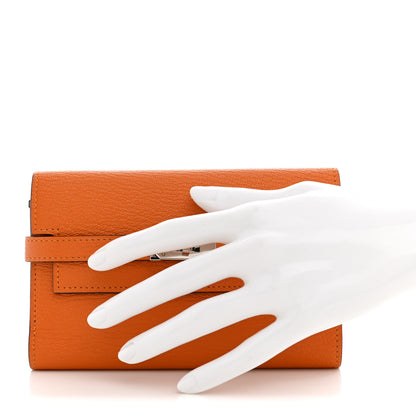 Hermes Chevre Mysore Medium Kelly Wallet Orange 2 of 8