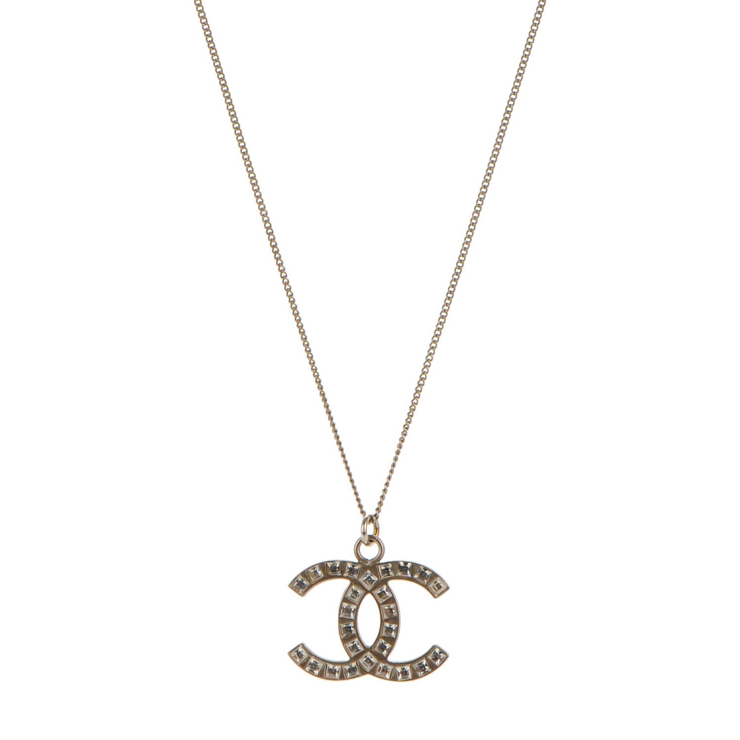 Chanel Baguette Crystal CC Necklace Silver 1 of 4