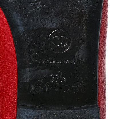 Chanel Goatskin Patent Cap Toe CC Ballerina Flats 37.5 Red 6 of 13