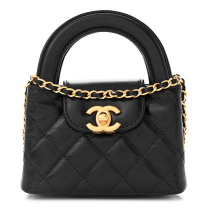 Chanel Shiny Aged Calfskin Quilted Mini Nano Kelly Shopper Black 1 of 10