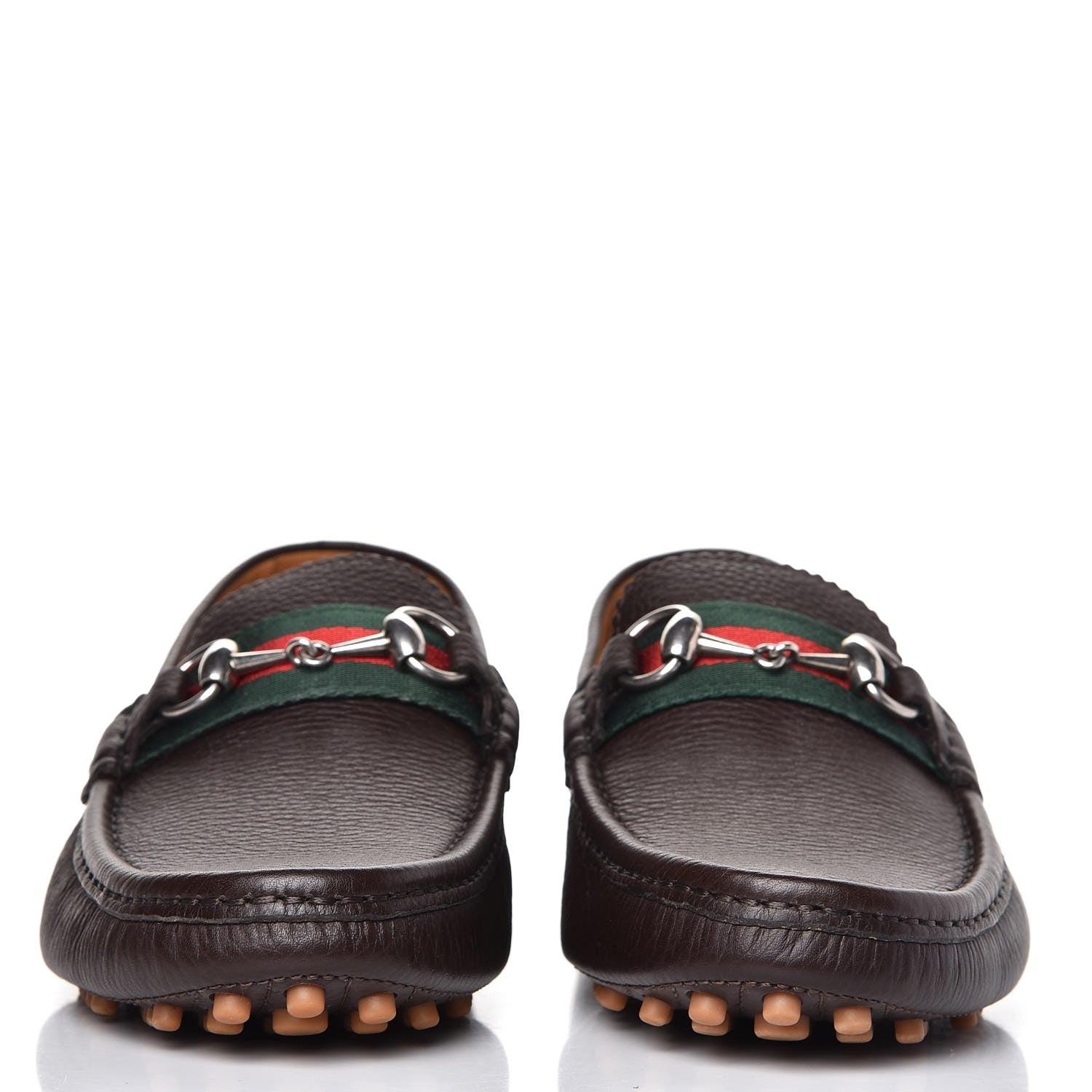Gucci Calfskin Web Mens Horsebit Driver Loafers 7.5 Cocoa 2 of 10