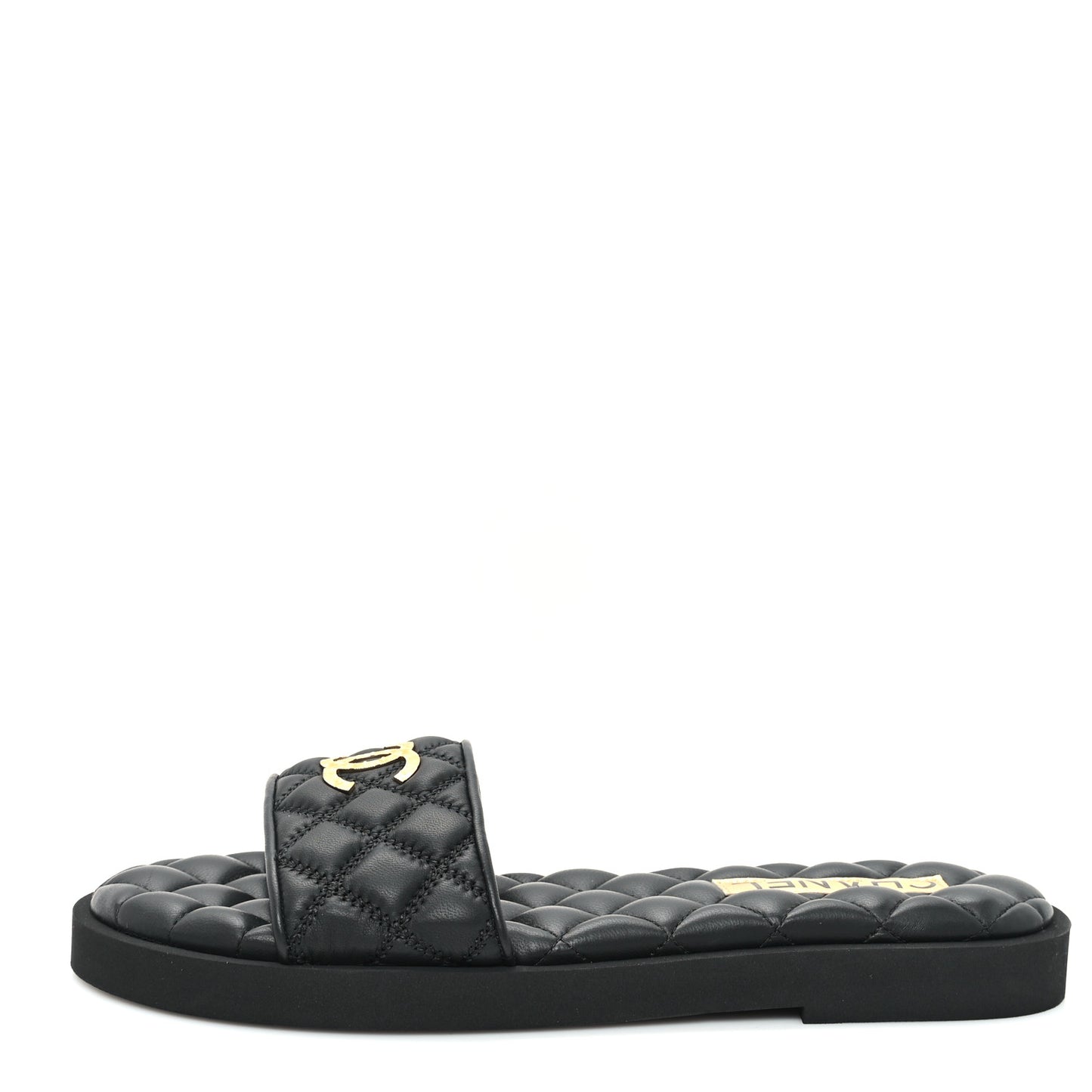Lambskin Quilted Textured CC Mules Sandals 38.5 Black