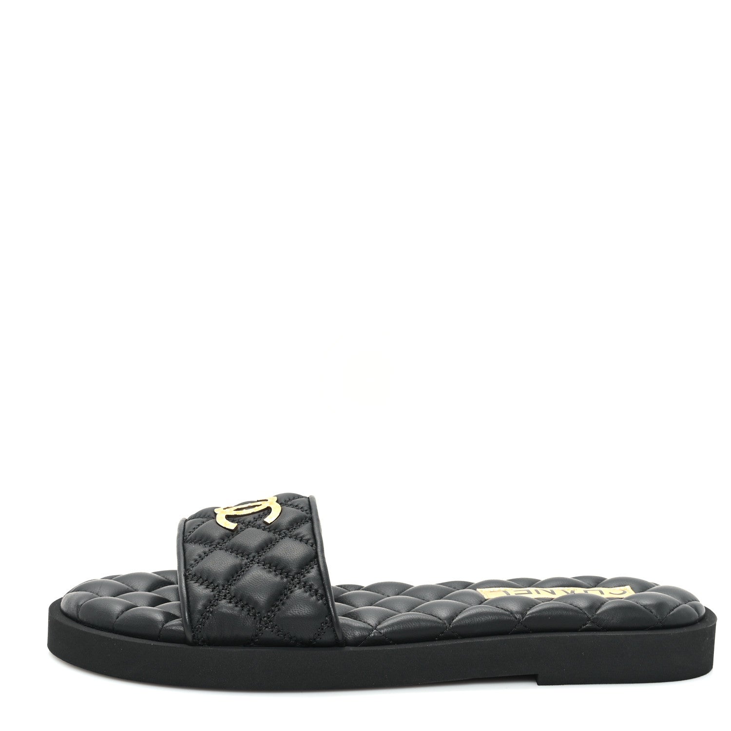 Chanel Lambskin Quilted Textured CC Mules Sandals 38.5 Black 1 of 9