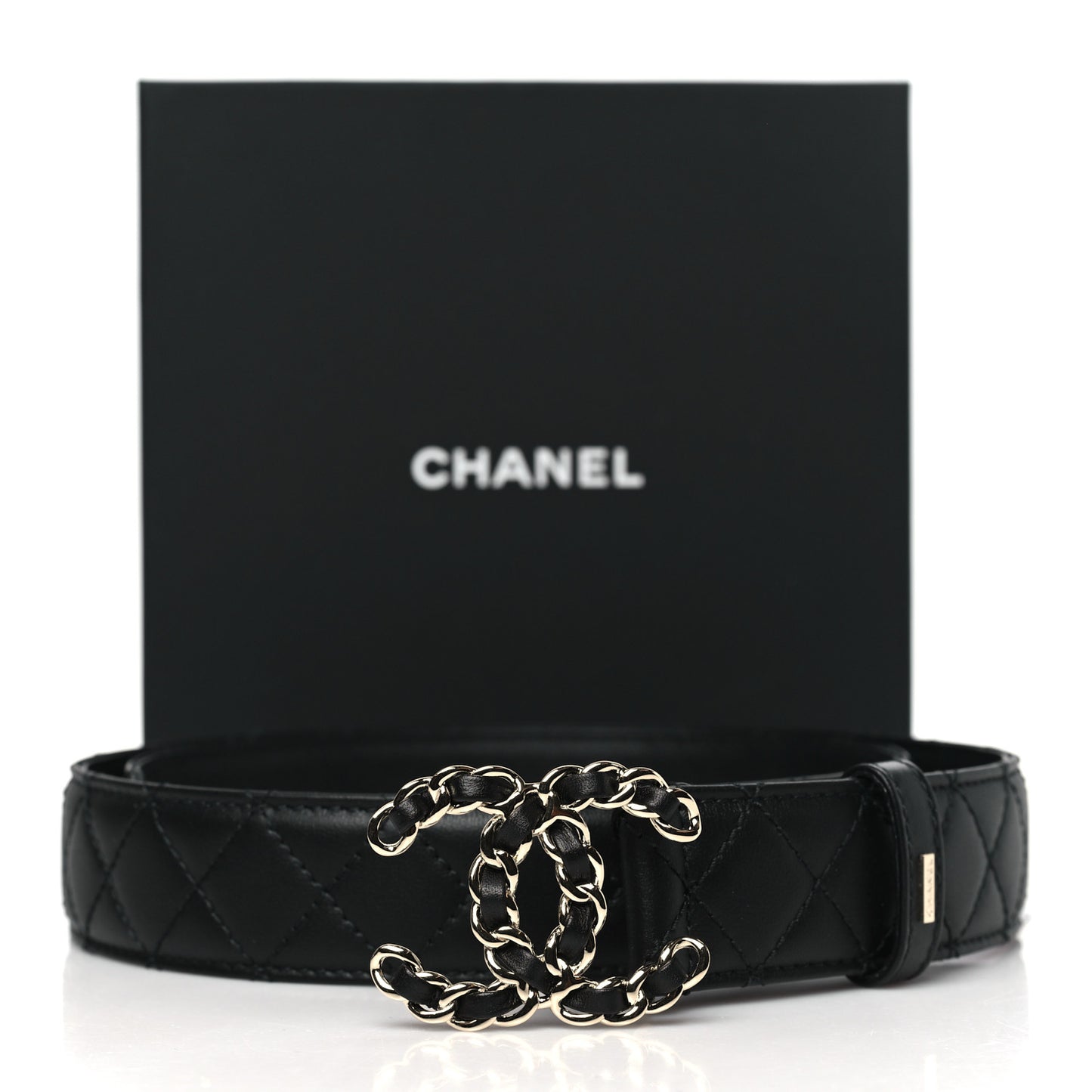 Calfskin Quilted CC Chain Belt 85 34 Black