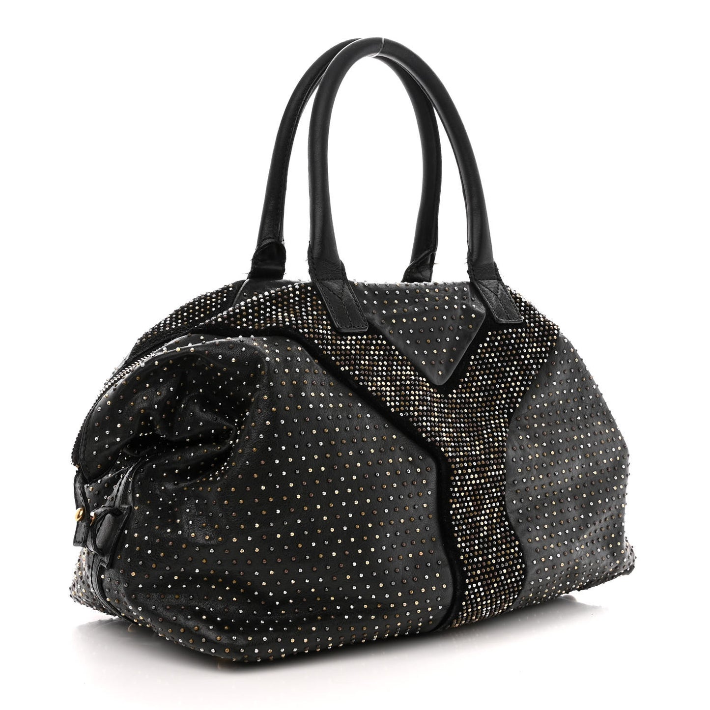 Calfskin Rock Studded Easy Sac Black
