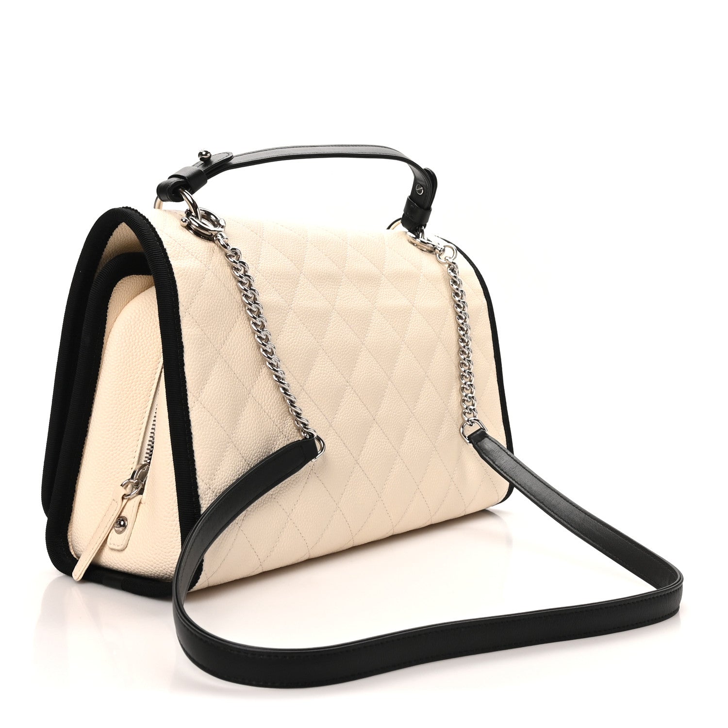 Chanel Caviar Grosgrain Quilted Top Handle CC Flap Beige Black 2 of 9