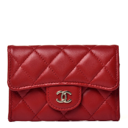 Chanel Lambskin Quilted Flap Card Holder Wallet Red 1 of 8