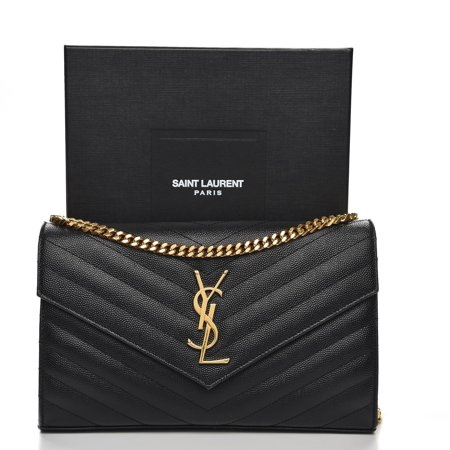 Grain De Poudre Matelasse Chevron Monogram Chain Wallet Black