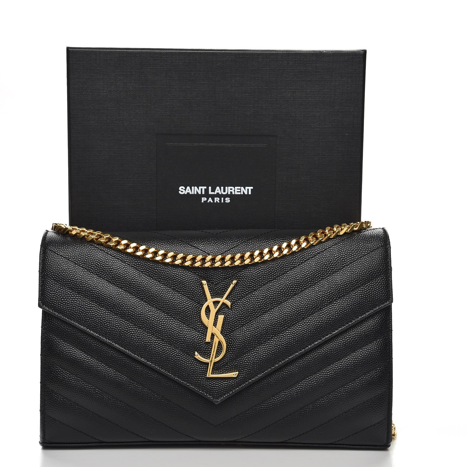 Saint Laurent Grain De Poudre Matelasse Chevron Monogram Chain Wallet Black 8 of 8